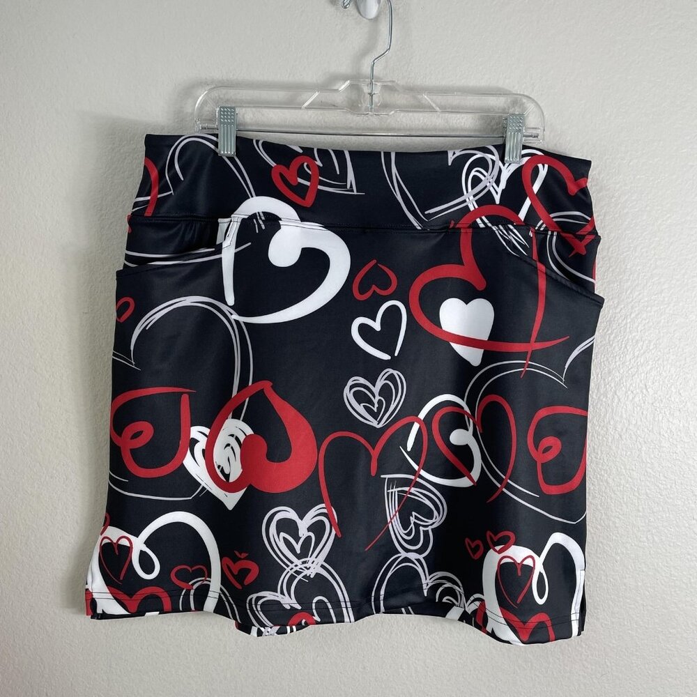 BOWLIFI Skort Womens Plus 2X Black Red Heart Athletic Golf Tennis Shorts Stretch